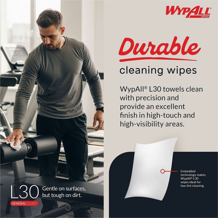 Wypall GeneralClean L30 Heavy Duty Cleaning Towels - 12" Length x 12.50" Width - White - 1 Pack