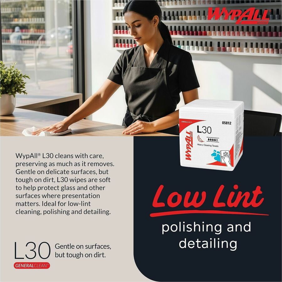 Wypall GeneralClean L30 Heavy Duty Cleaning Towels - 12" Length x 12.50" Width - White - 1 Pack