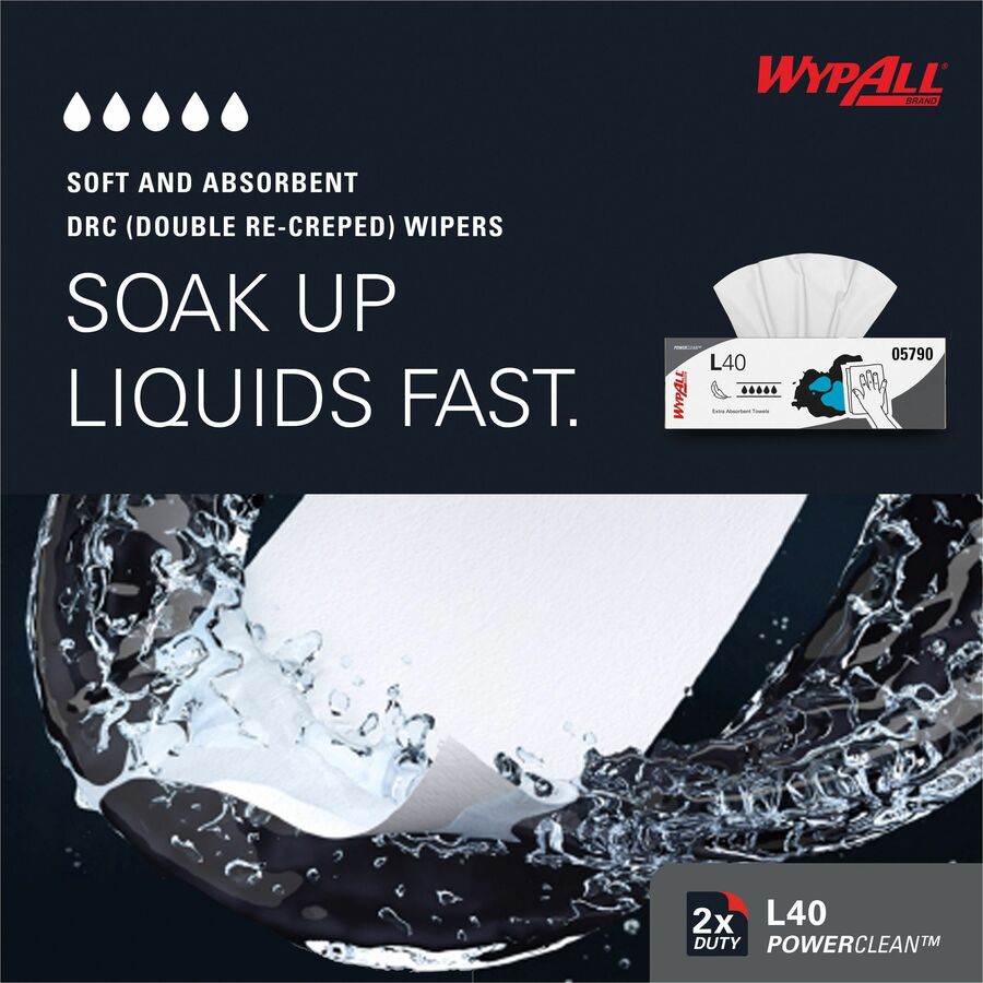 Wypall PowerClean L40 Extra Absorbent Towels - 9.80" Width x 16.40" Length - White - 100/Box - 9 / Carton