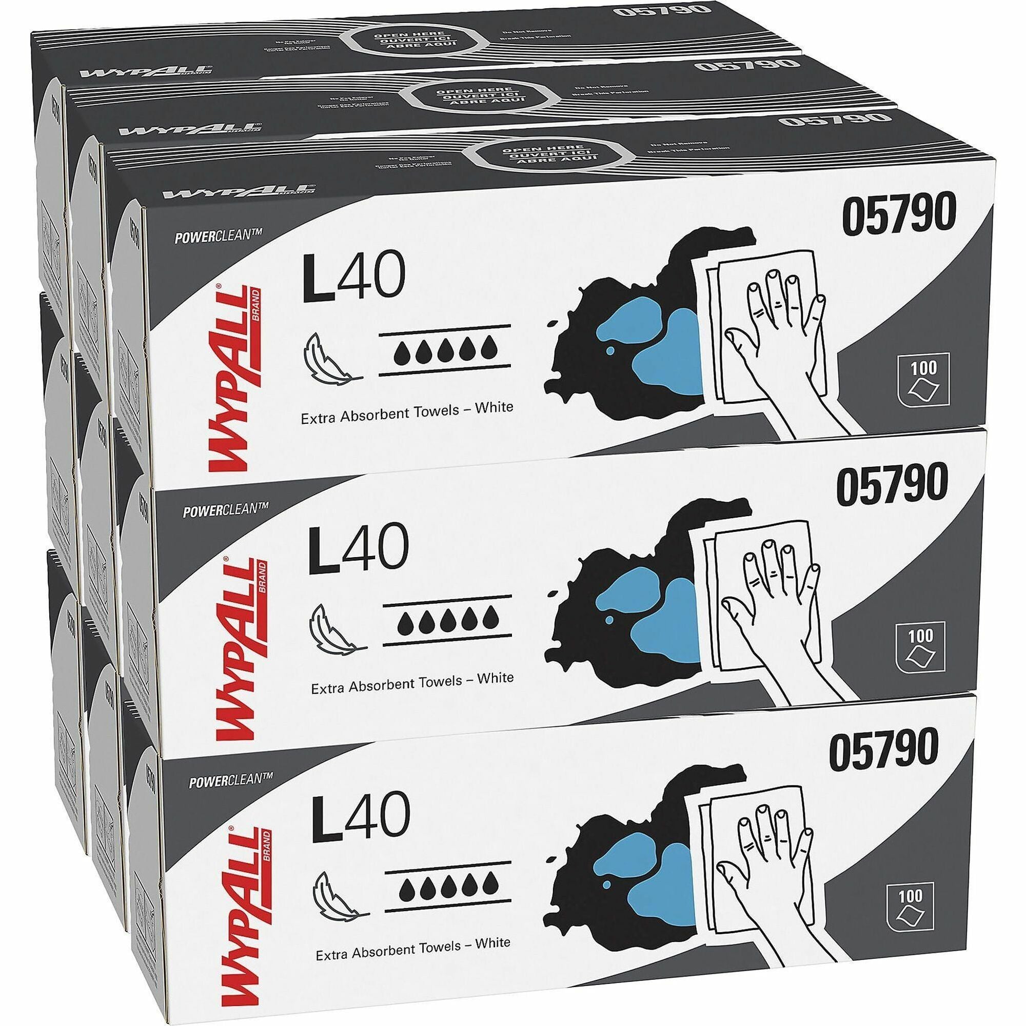 Wypall PowerClean L40 Extra Absorbent Towels - 9.80" Width x 16.40" Length - White - 100/Box - 9 / Carton
