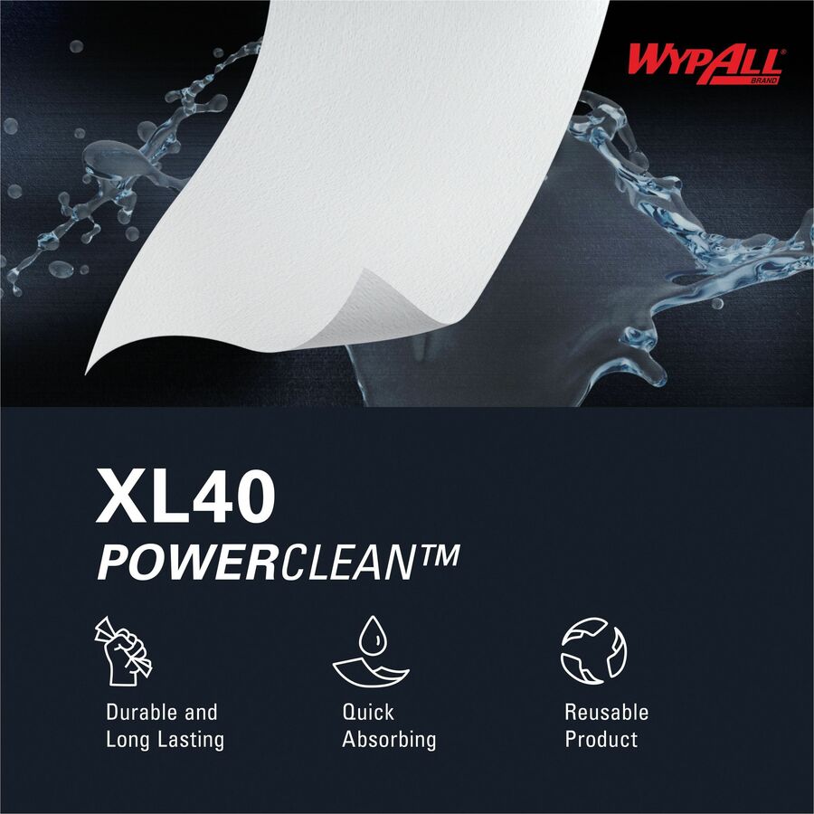 Wypall PowerClean L40 Extra Absorbent Towels - For General Purpose - 12" Length x 12.50" Width - Soft, Absorbent, Absorbent - White - 1 Pack