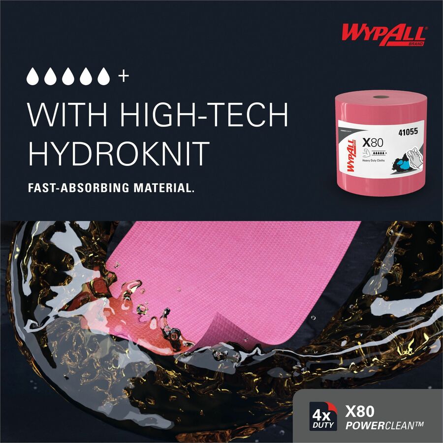 Wypall PowerClean X80 Heavy Duty Cloths Jumbo Roll - 12.50" Width x 12.20" Length - 475 Sheets/Roll - Red - 1 Carton