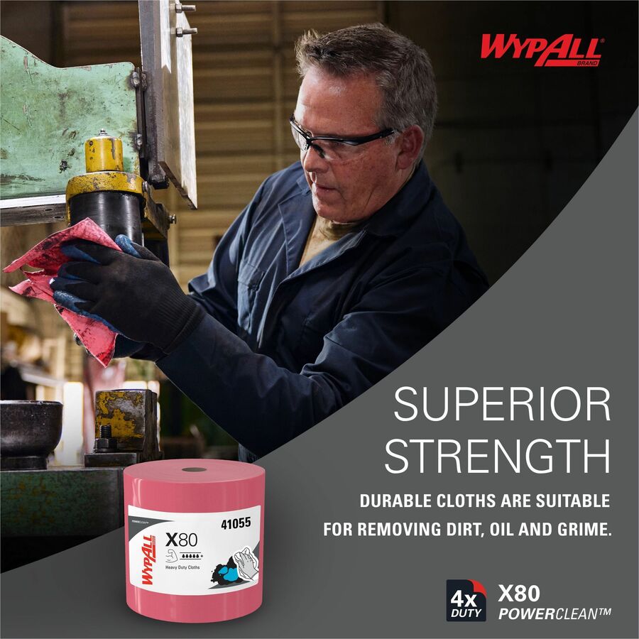 Wypall PowerClean X80 Heavy Duty Cloths Jumbo Roll - 12.50" Width x 12.20" Length - 475 Sheets/Roll - Red - 1 Carton