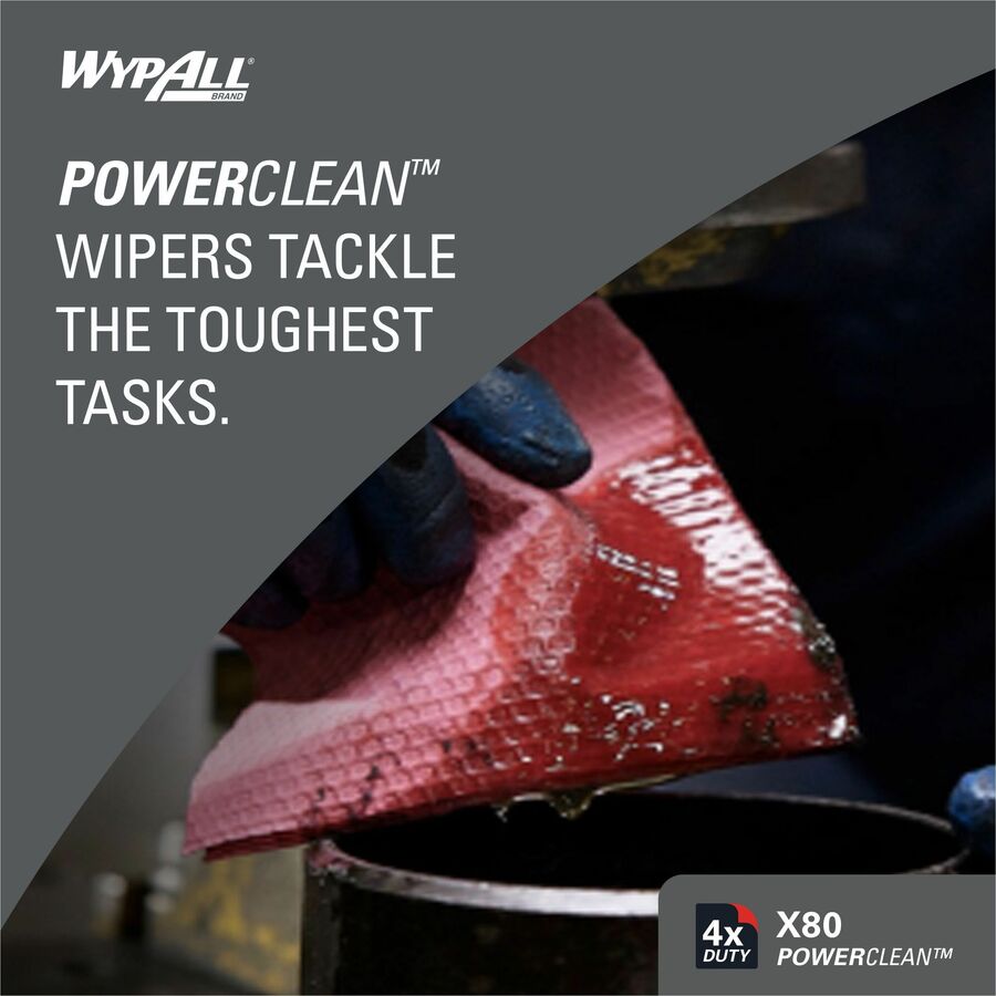 Wypall PowerClean X80 Heavy Duty Cloths Jumbo Roll - 12.50" Width x 12.20" Length - 475 Sheets/Roll - Red - 1 Carton