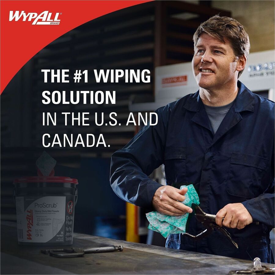 Wypall PowerClean ProScrub Heavy Duty Wet Towels - For Hand, Tool, Nonporous Surface - Orange Citrus Scent - 12" Length x 9.50" Width - Recommended For: Grease Remover, Grime Remover, Oil Remover - Pre-moistened - 75/Tub - 6 / Carton