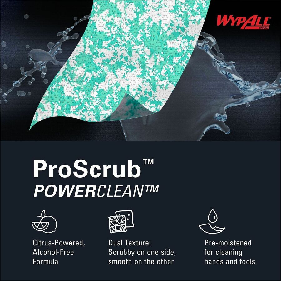 Wypall PowerClean ProScrub Heavy Duty Wet Towels - For Hand, Tool, Nonporous Surface - Orange Citrus Scent - 12" Length x 9.50" Width - Recommended For: Grease Remover, Grime Remover, Oil Remover - Pre-moistened - 75/Tub - 6 / Carton