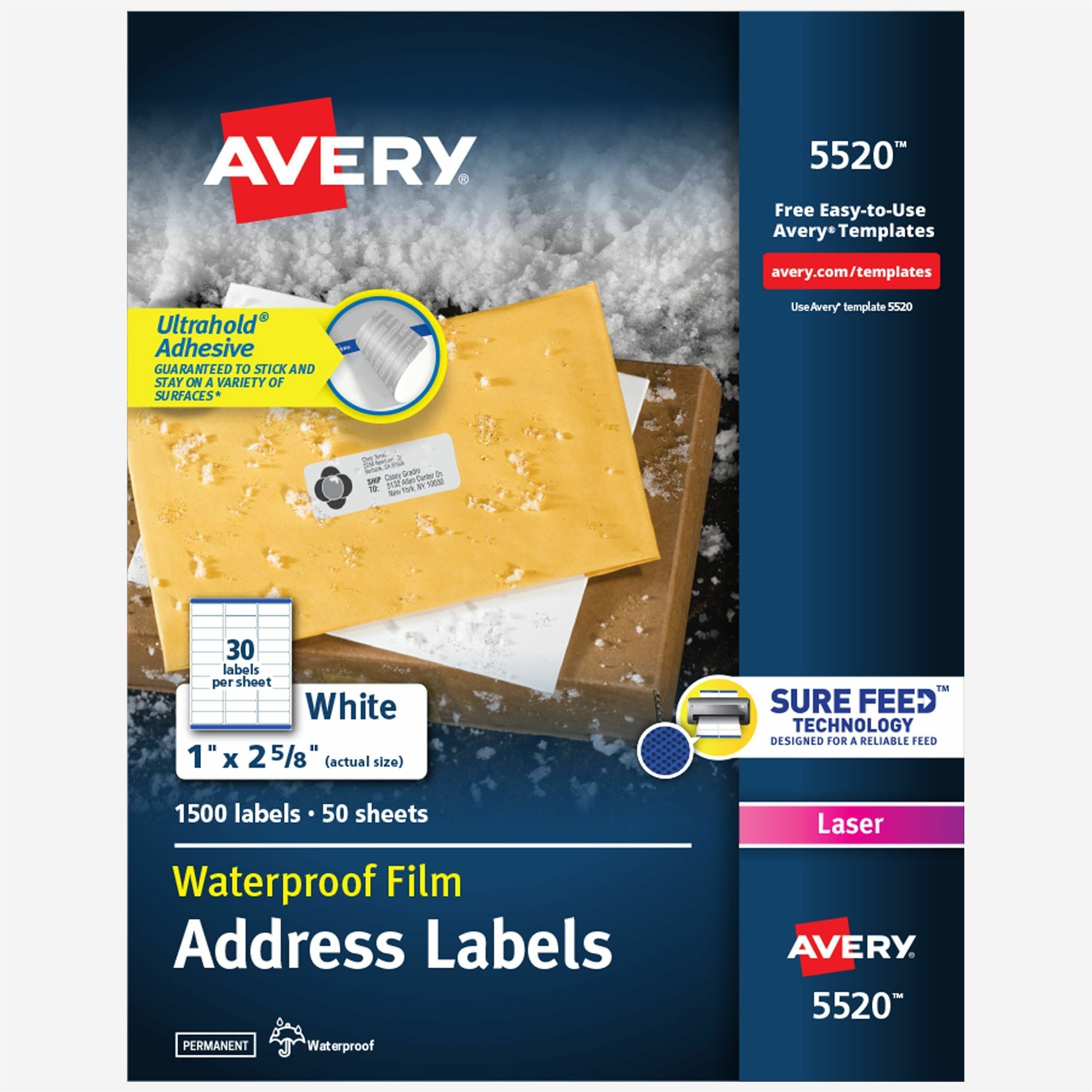 Avery&reg; 1" x 2-5/8" Labels, Ultrahold, 1,500 Labels (5520)