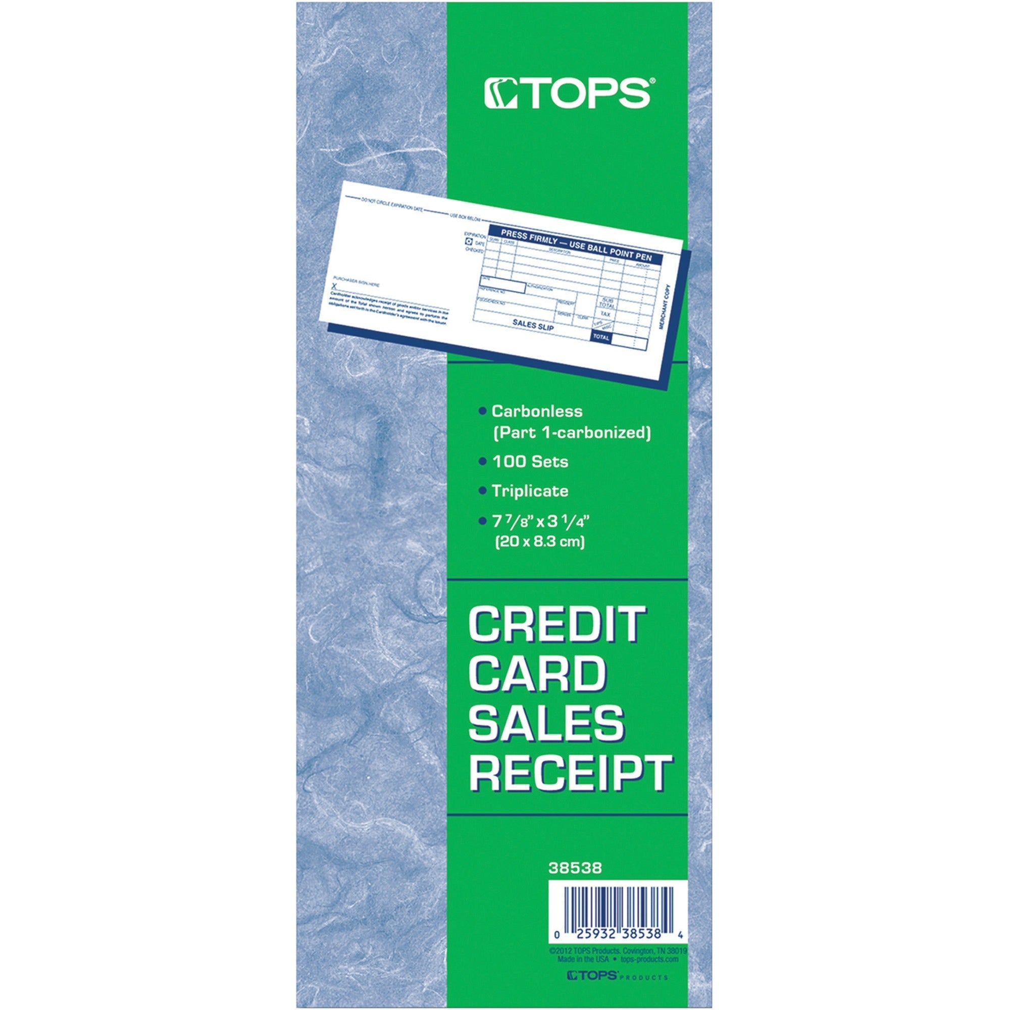 15 lb - 3 Part - Carbonless Copy - 3.25" x 7.88" Sheet Size - White Sheet(s) - Blue Print Color - Paper - 100 / Pack