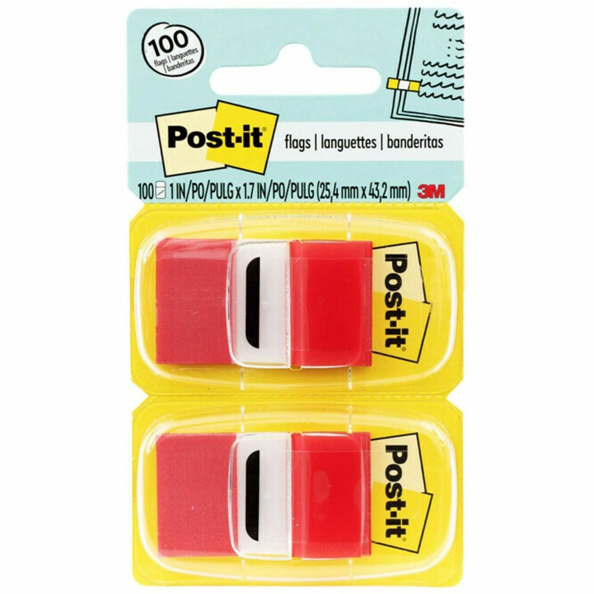 600 x Red - 1" Flag/Note Width x 1 3/4" Flag/Note Length - Rectangle - Unruled - Red - Removable, Writable - Dispenser Included - 50/Dispenser Box - 12 / Box