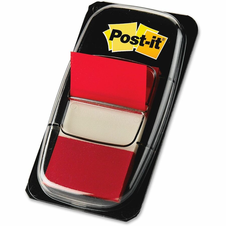 600 x Red - 1" Flag/Note Width x 1 3/4" Flag/Note Length - Rectangle - Unruled - Red - Removable, Writable - Dispenser Included - 50/Dispenser Box - 12 / Box