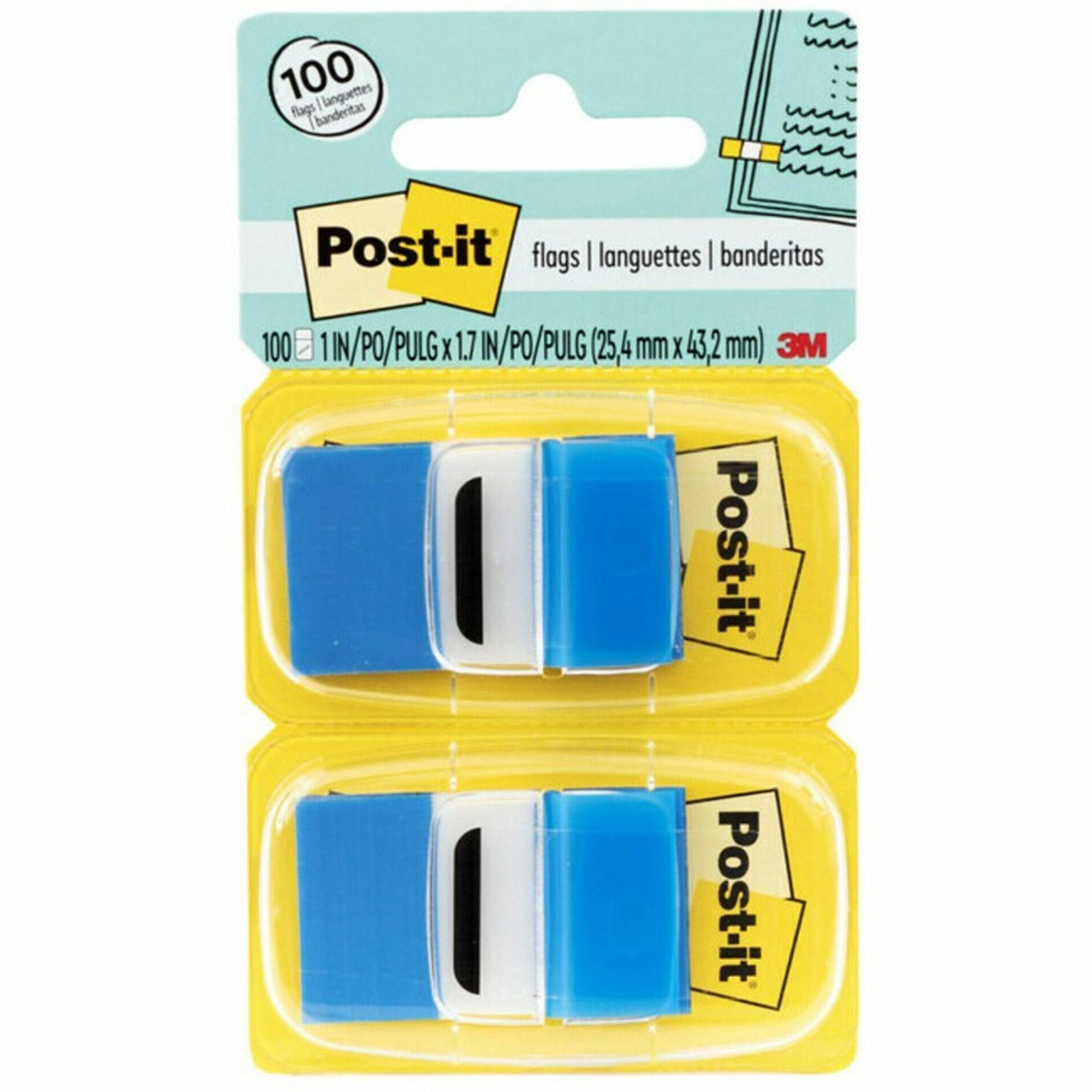 600 x Blue - 1" Flag/Note Width x 1 3/4" Flag/Note Length - Rectangle - Unruled - Blue - Removable, Repositionable, Reusable - Dispenser Included - 50/Dispenser Box - 12 / Box