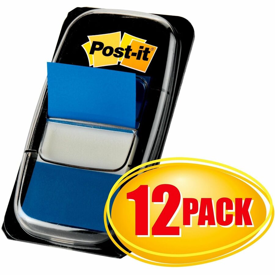 600 x Blue - 1" Flag/Note Width x 1 3/4" Flag/Note Length - Rectangle - Unruled - Blue - Removable, Repositionable, Reusable - Dispenser Included - 50/Dispenser Box - 12 / Box