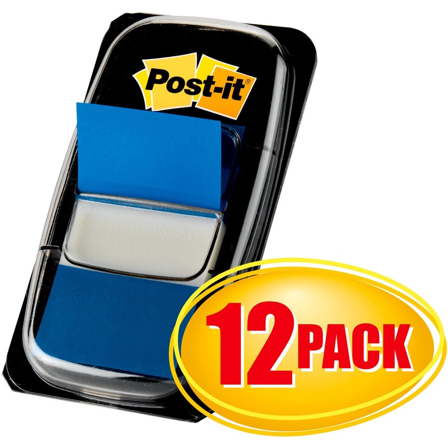 600 x Blue - 1" Flag/Note Width x 1 3/4" Flag/Note Length - Rectangle - Unruled - Blue - Removable, Repositionable, Reusable - Dispenser Included - 50/Dispenser Box - 12 / Box