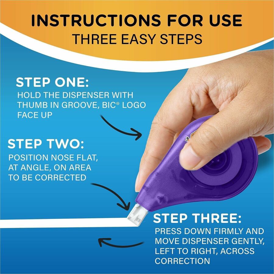BIC Wite-Out EZ CORRECT Correction Tape - 0.17" Tape Width x 33.14 ft Tape Length - 1 Line(s) - White Tape - Non-refillable - White - 2 / Pack