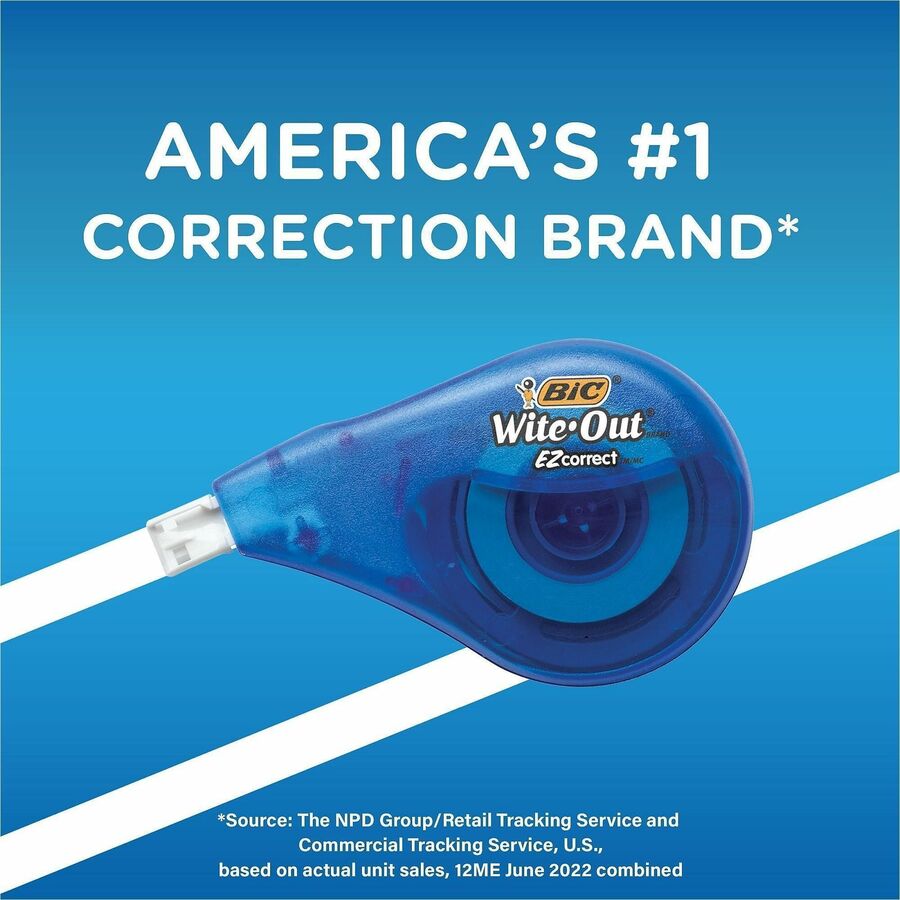 BIC Wite-Out EZ CORRECT Correction Tape - 0.17" Tape Width x 33.14 ft Tape Length - 1 Line(s) - White Tape - Non-refillable - White - 2 / Pack