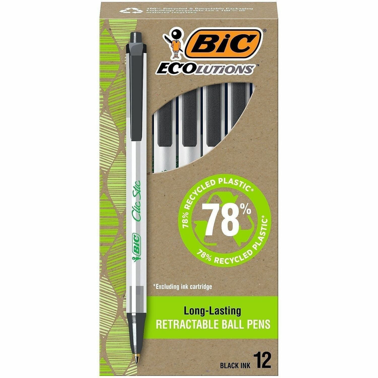 Medium Pen Point - Retractable - Black Ink - Clear Barrel - 1 Dozen