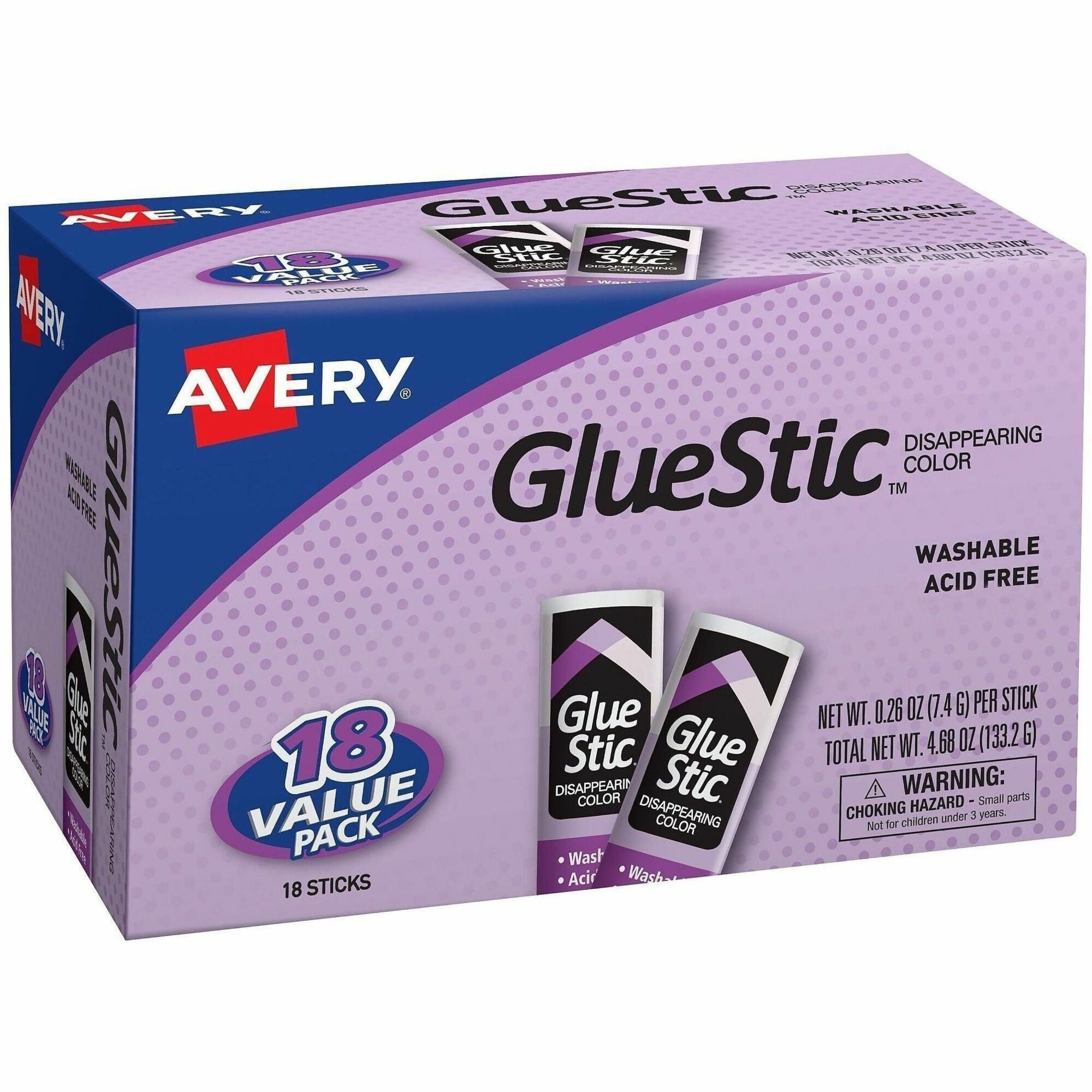 Avery&reg; Glue Stic Disappearing Purple Color - 0.26 oz - Purple - 18 / Pack
