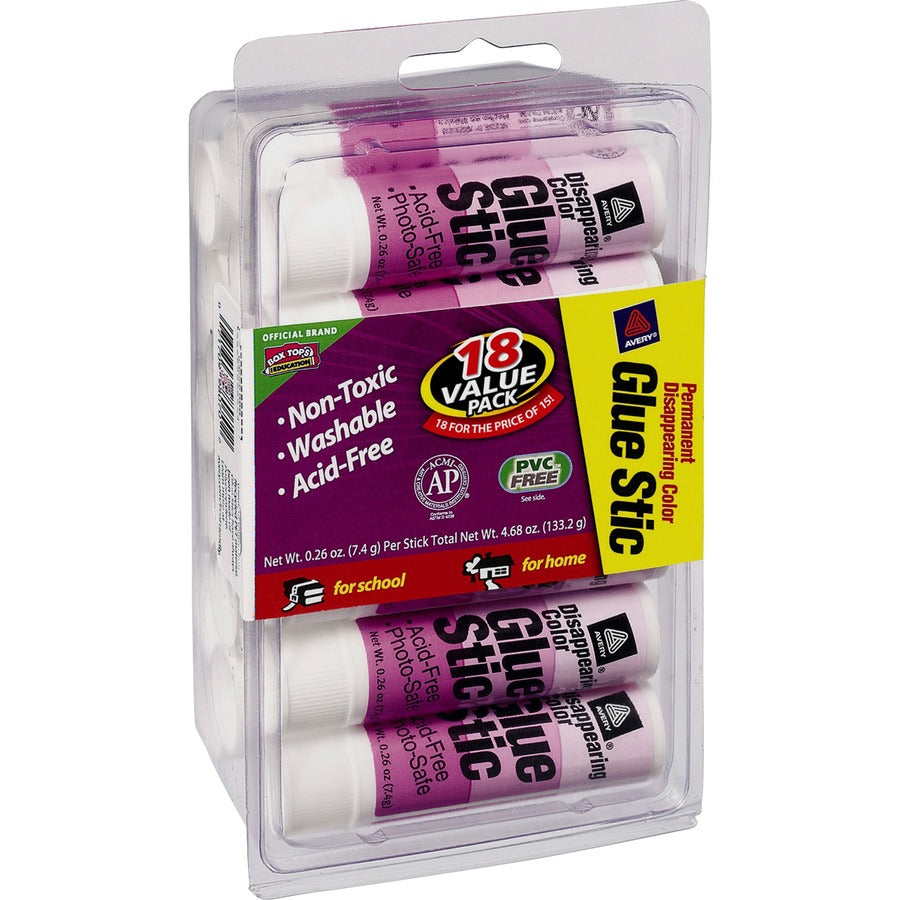 Avery&reg; Glue Stic Disappearing Purple Color - 0.26 oz - Purple - 18 / Pack