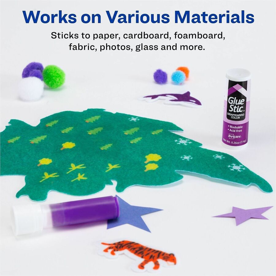 Avery&reg; Glue Stic Disappearing Purple Color - 0.26 oz - Purple - 18 / Pack