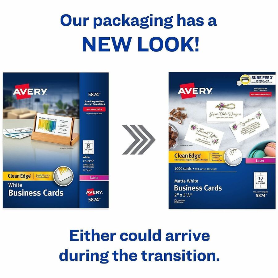Avery Clean Edge Business Cards, Matte, Heavyweight, Smooth Edge, Jam-free, Smudge-free, Uncoated, White, 8.5" x 11" Sheets, 100 Sheets, 1000 Cards per Box