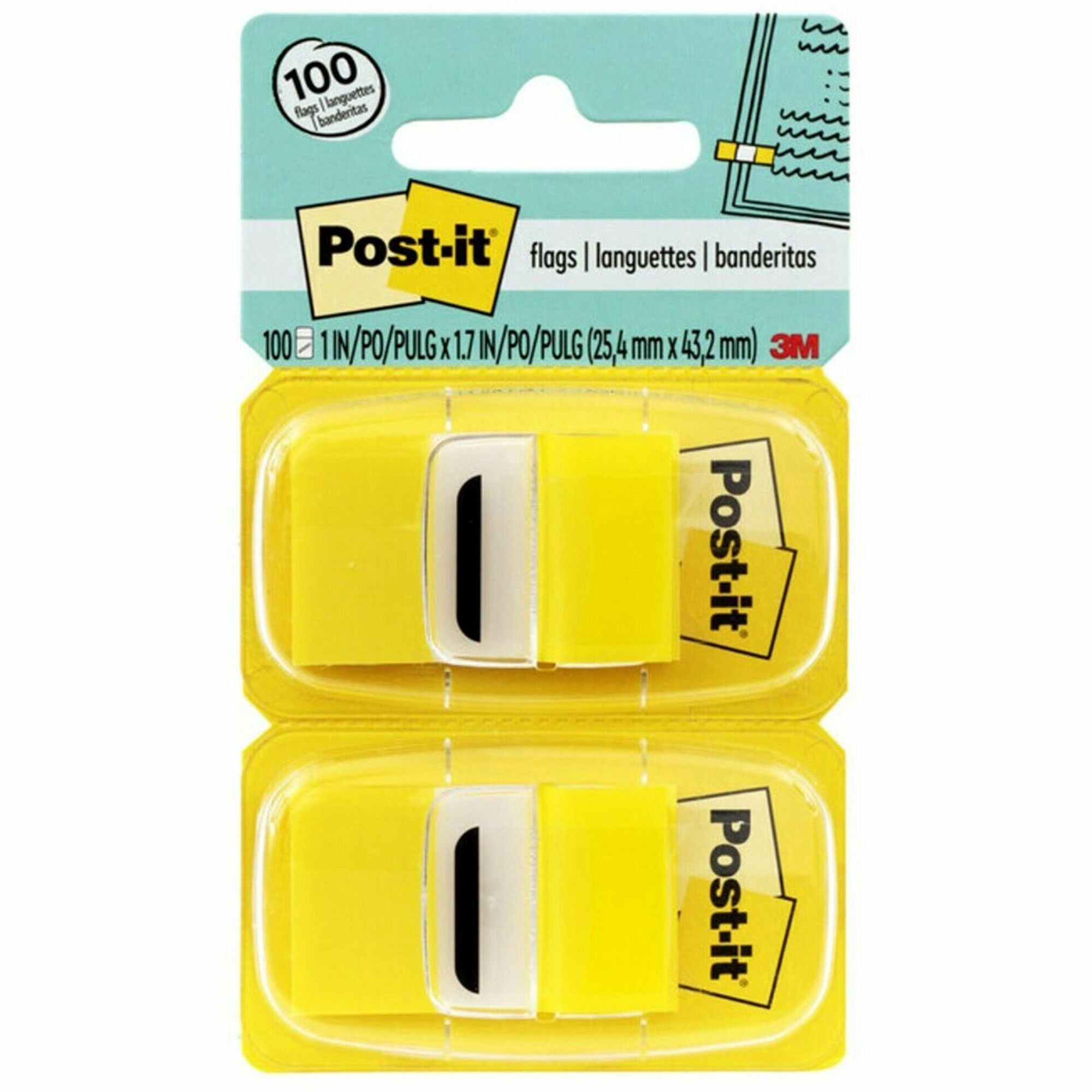 600 x Yellow - 1" Flag/Note Width x 1 3/4" Flag/Note Length - Rectangle - Unruled - Yellow - Removable, Writable, Repositionable - Dispenser Included - 50/Dispenser Box - 12 / Box