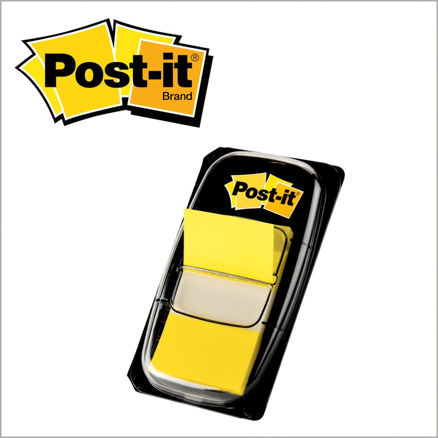 600 x Yellow - 1" Flag/Note Width x 1 3/4" Flag/Note Length - Rectangle - Unruled - Yellow - Removable, Writable, Repositionable - Dispenser Included - 50/Dispenser Box - 12 / Box