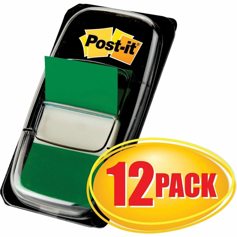 600 x Green - 1" Flag/Note Width x 1 3/4" Flag/Note Length - Rectangle - Unruled - Green - Removable, Writable - Dispenser Included - 50/Dispenser Box - 12 / Box