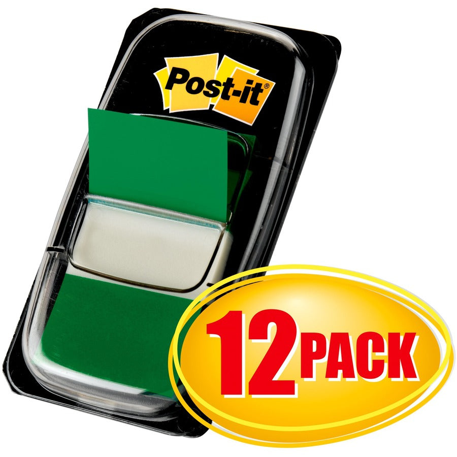 600 x Green - 1" Flag/Note Width x 1 3/4" Flag/Note Length - Rectangle - Unruled - Green - Removable, Writable - Dispenser Included - 50/Dispenser Box - 12 / Box