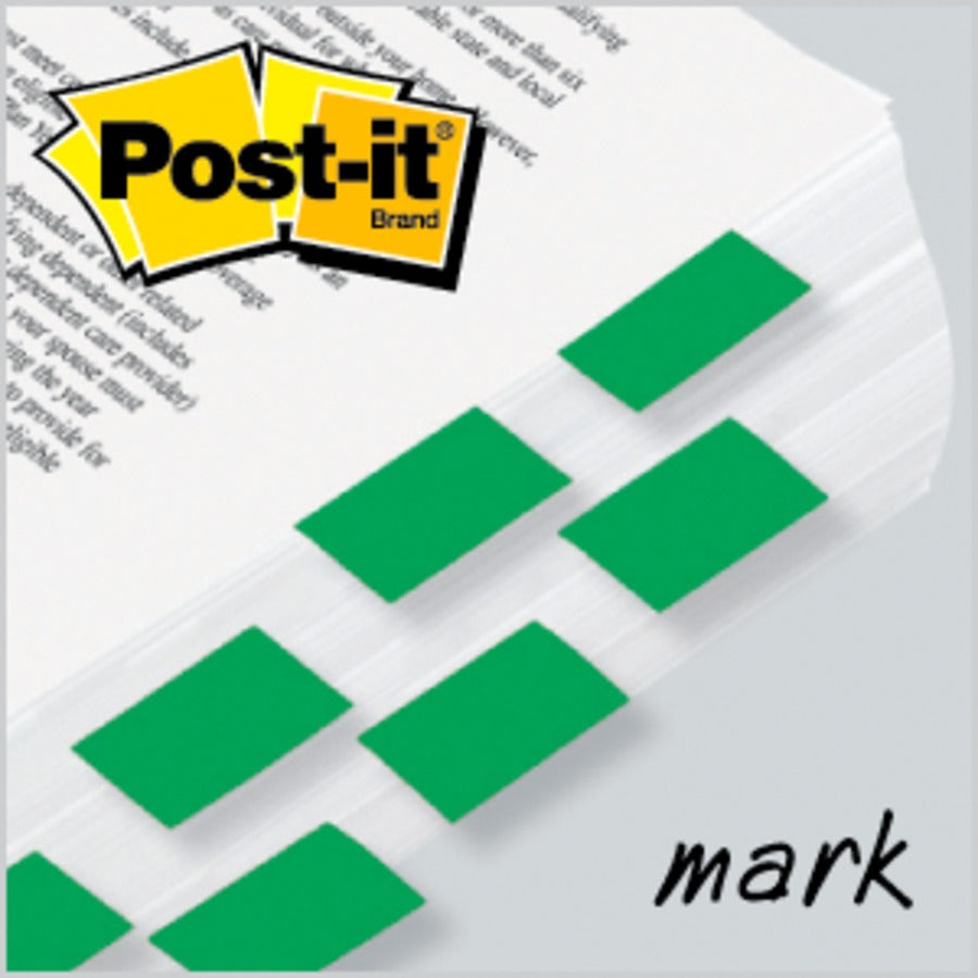 600 x Green - 1" Flag/Note Width x 1 3/4" Flag/Note Length - Rectangle - Unruled - Green - Removable, Writable - Dispenser Included - 50/Dispenser Box - 12 / Box