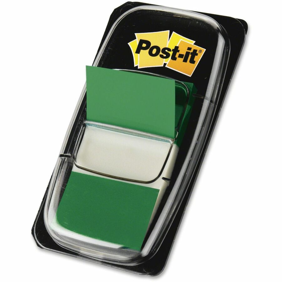 600 x Green - 1" Flag/Note Width x 1 3/4" Flag/Note Length - Rectangle - Unruled - Green - Removable, Writable - Dispenser Included - 50/Dispenser Box - 12 / Box