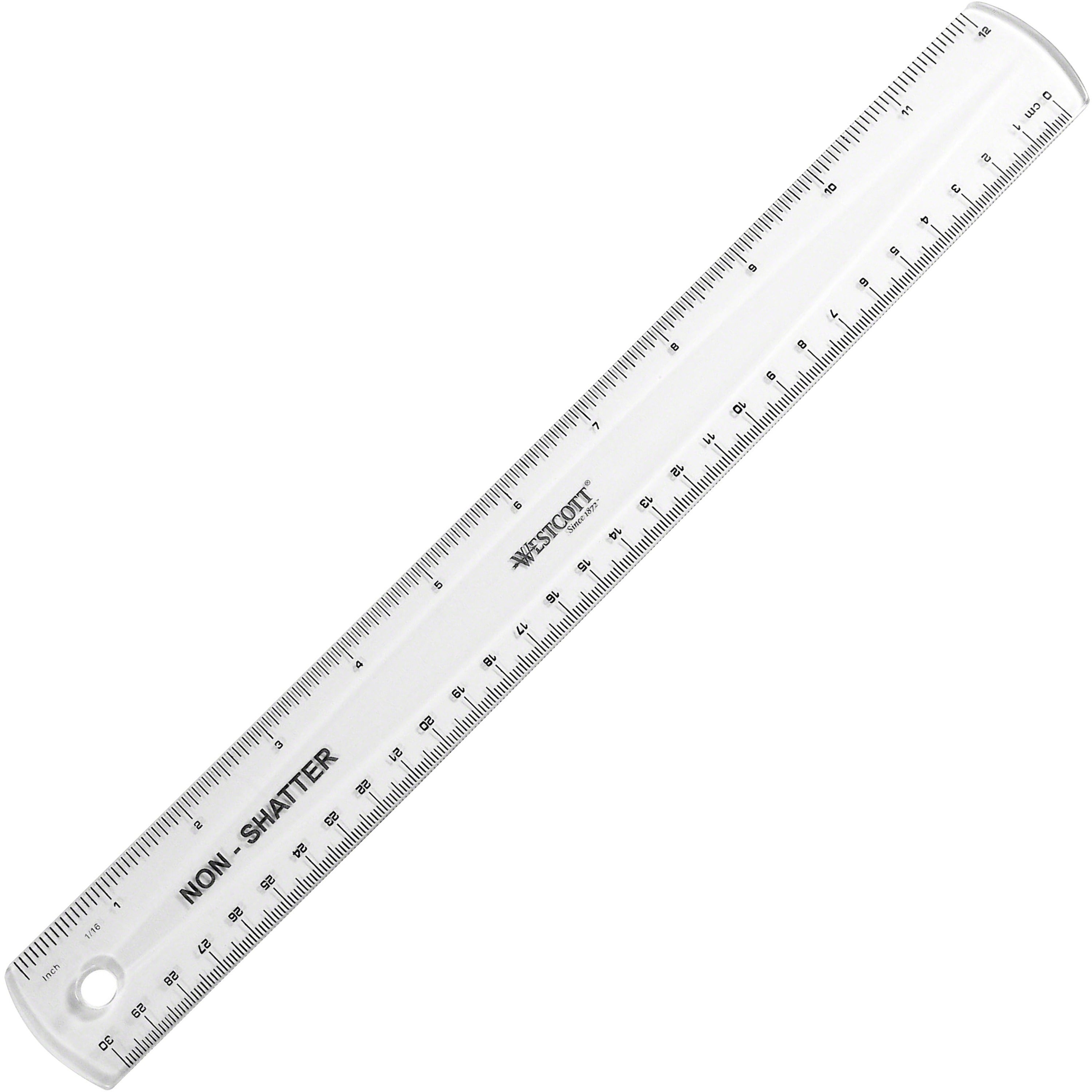 12" Length - 1/16 Graduations - Imperial, Metric Measuring System - Plastic - Clear - 1 Each