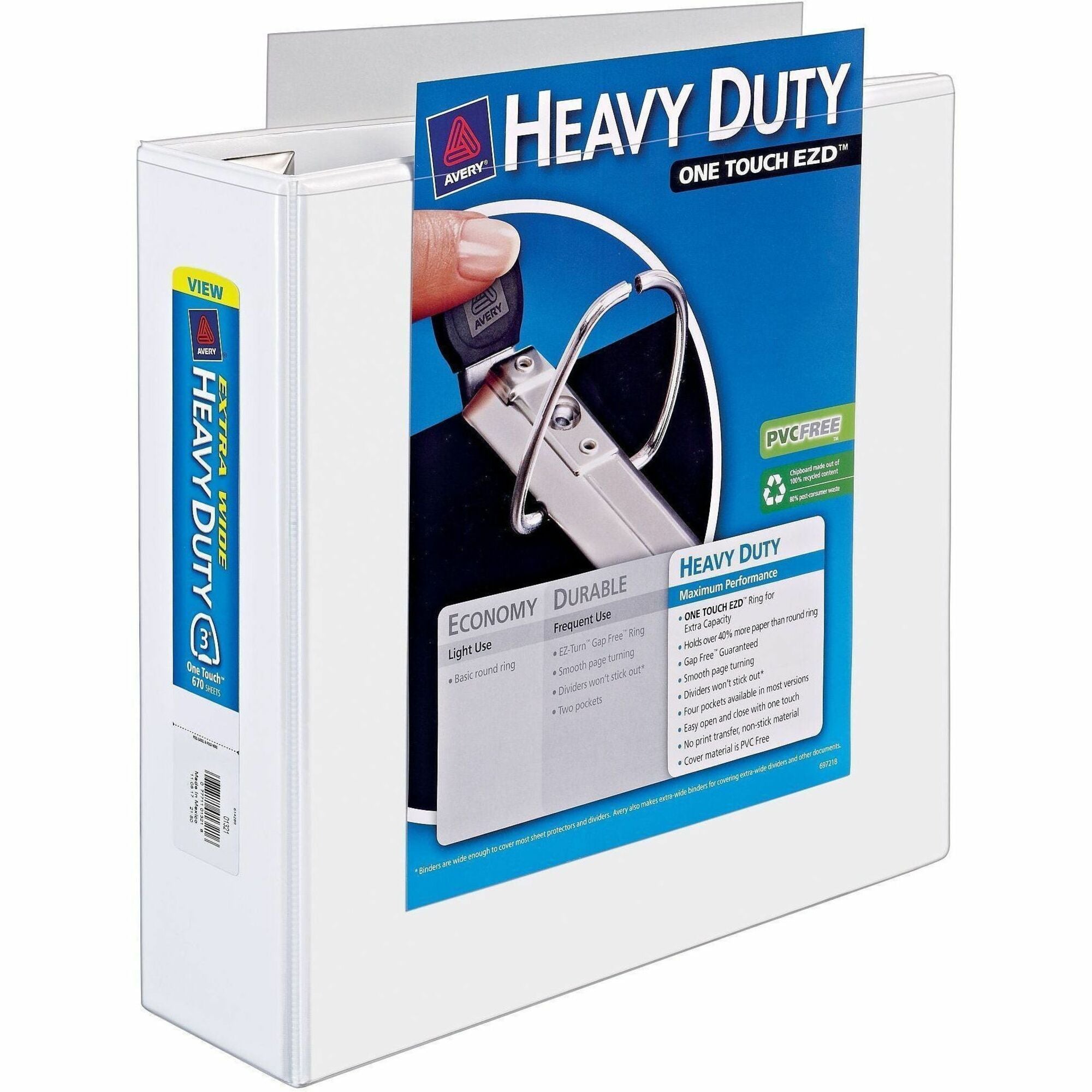 Avery&reg; Heavy-Duty View 3 Ring Binder, Extra Wide, 3" EZD(R) Rings, 1 White Binder (01321)