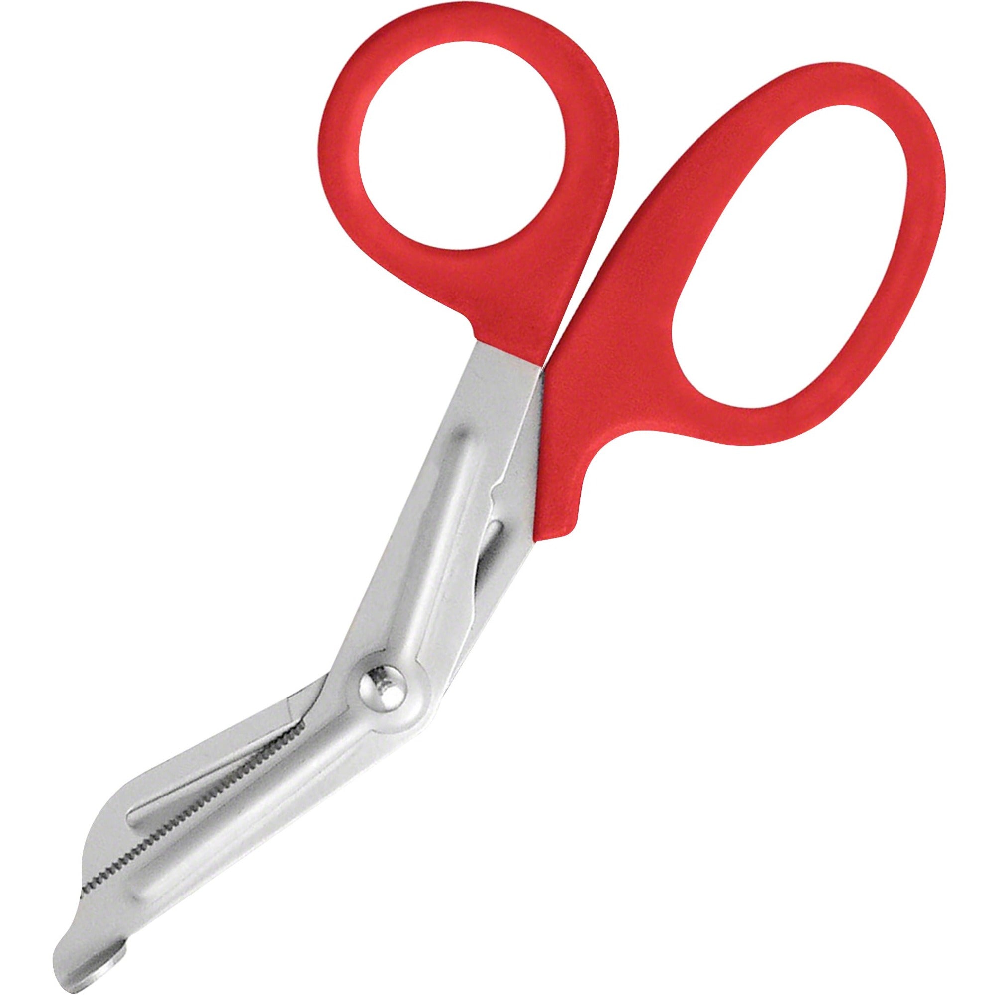 1.75" Cutting Length - 7" Overall Length - Left/Right - Stainless Steel Serrated Blade - Blunted Tip - Red, Stainless Steel - 1 Each
