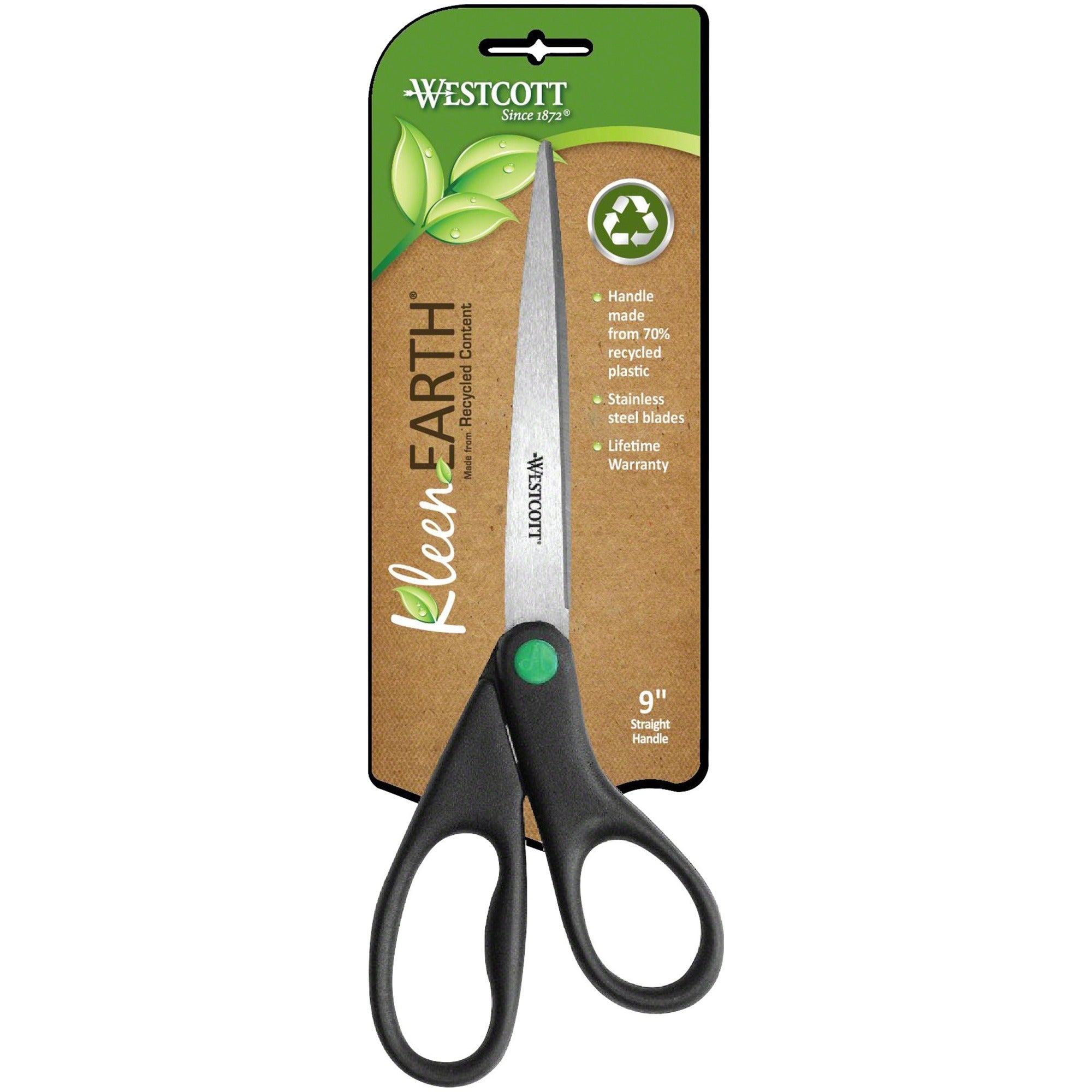 3.75" Cutting Length - 9" Overall Length - Straight-left/right - Stainless Steel - Pointed Tip - Black - 1 Each