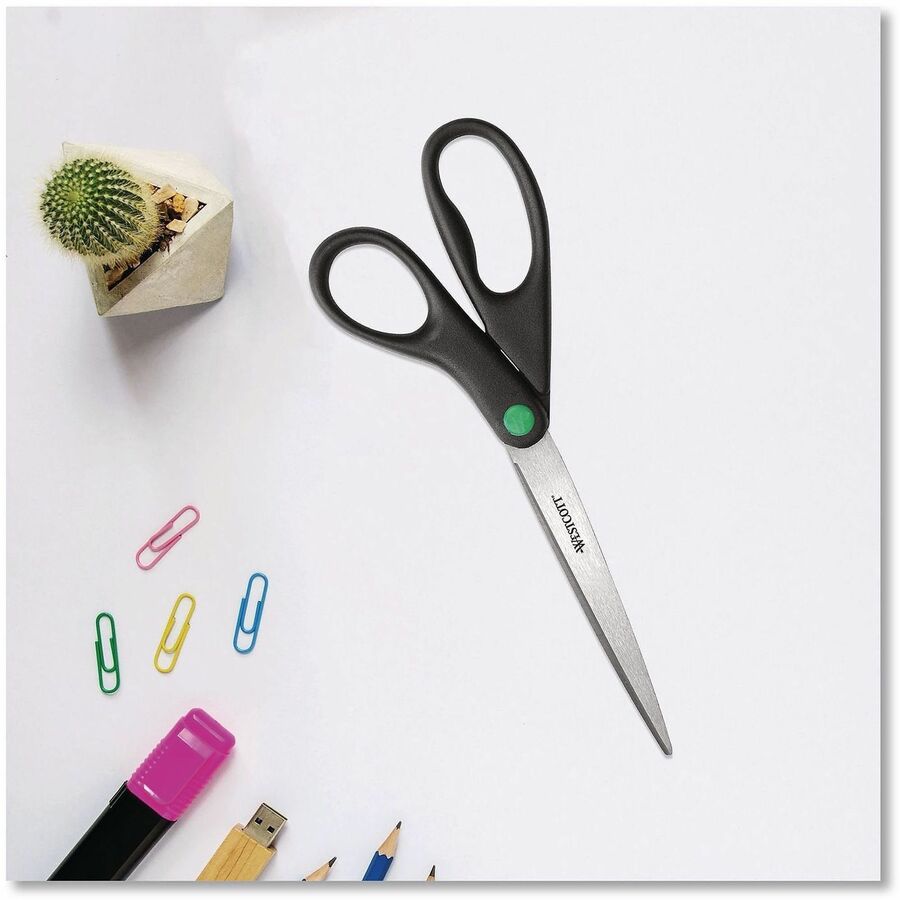 3.75" Cutting Length - 9" Overall Length - Straight-left/right - Stainless Steel - Pointed Tip - Black - 1 Each