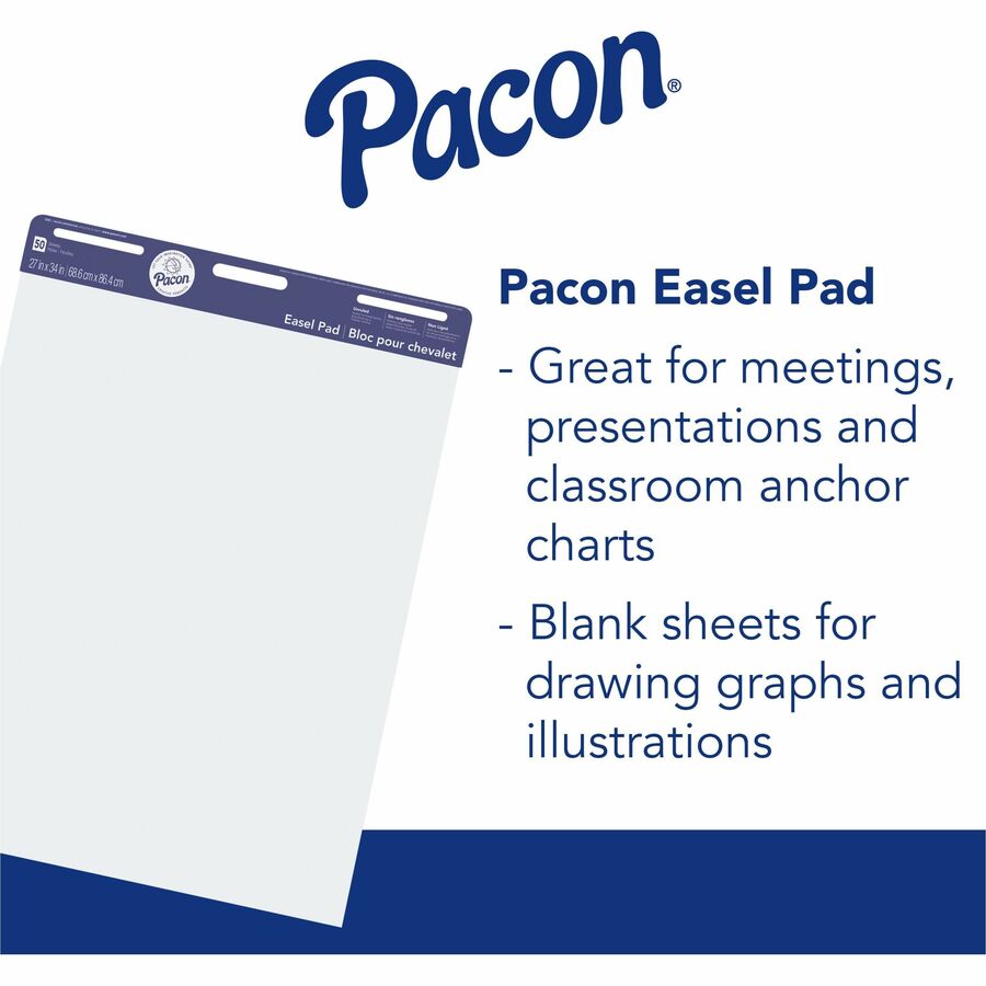 Easel Pad, Non-Adhesive, White, Unruled 27" x 34", 50 Sheets