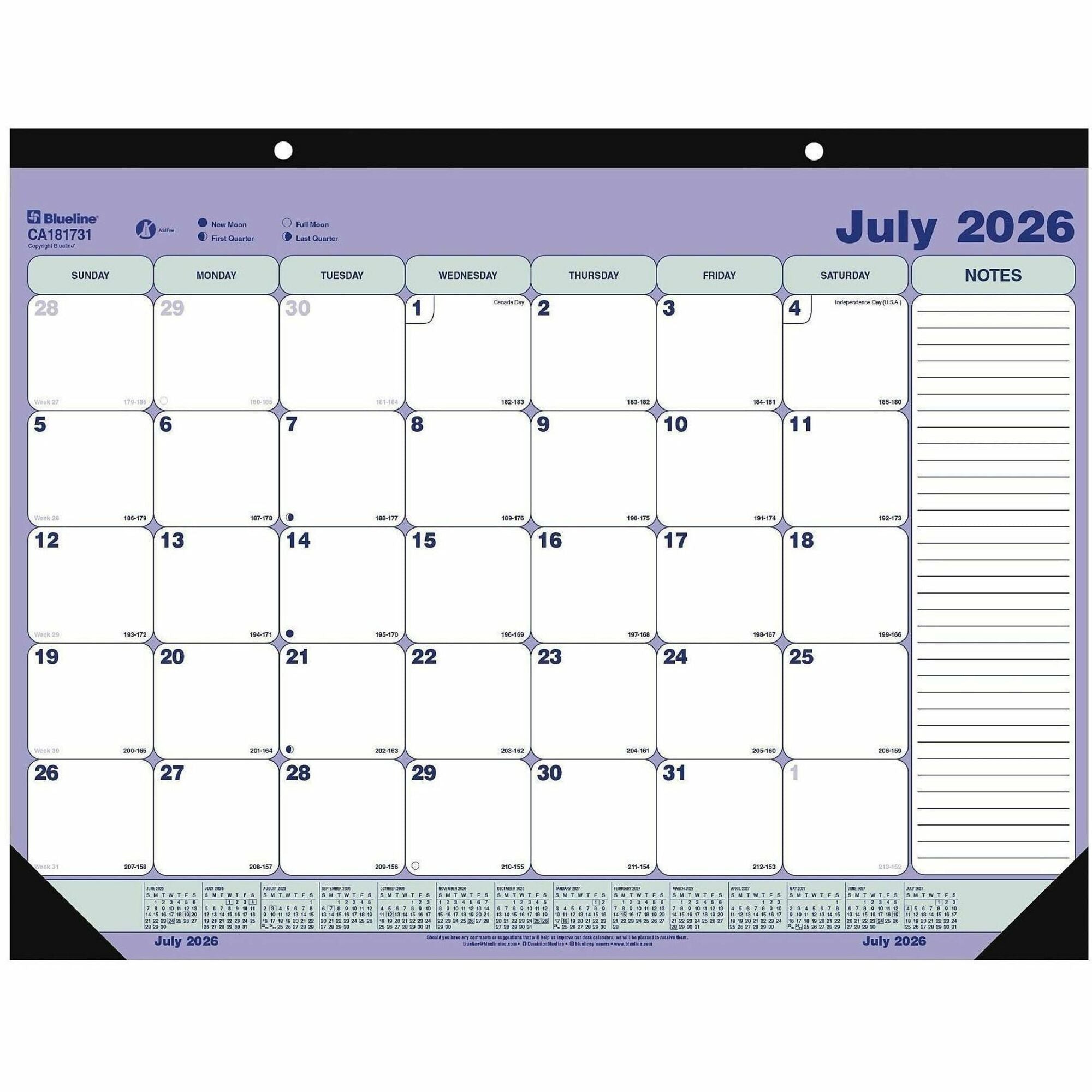 Blueline Monthly Desk Pad, Academic, 13 Months, July to July, English (CA181731)