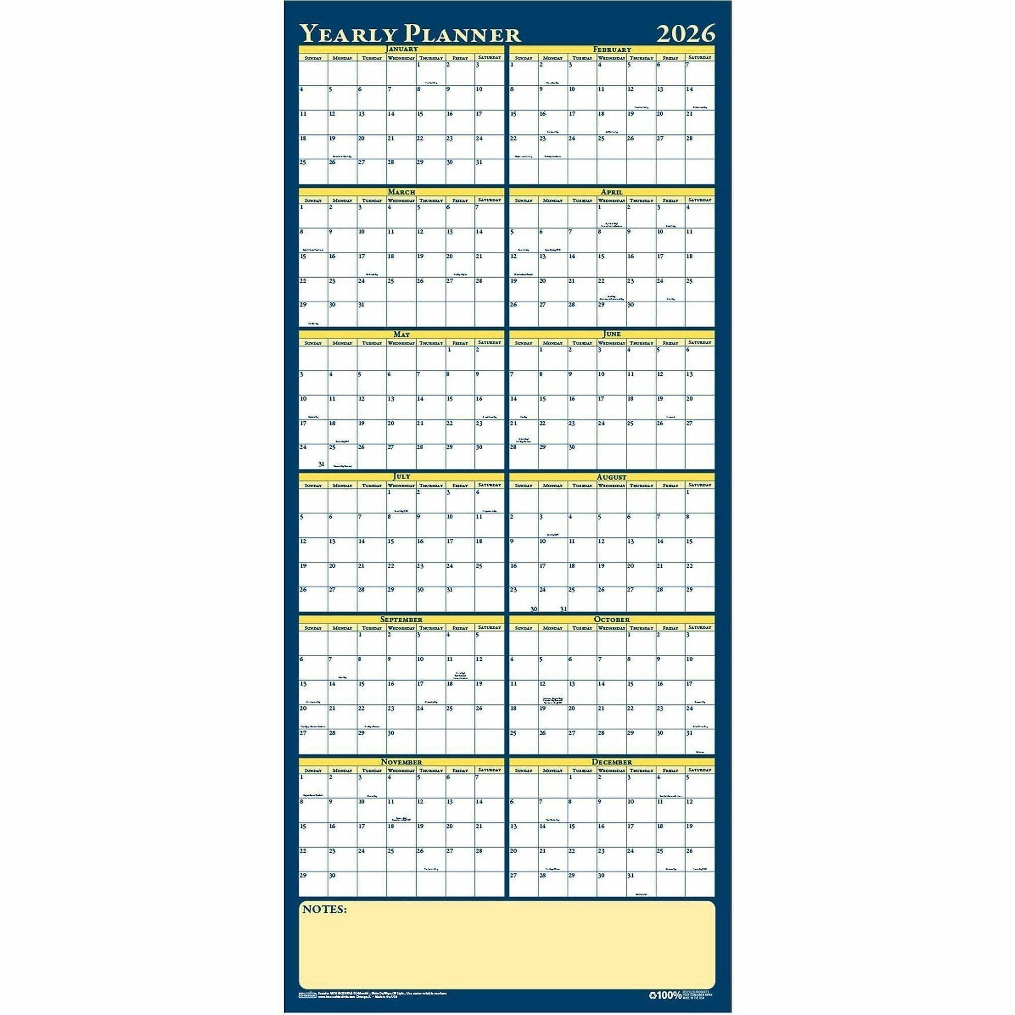 Julian Dates - Yearly - 12 Month - January 2026 to December 2026 - 60" x 26" Sheet Size - 2" x 1.75" , 1.63" x 2" Block - Paper - Erasable, Laminated - 1 Each