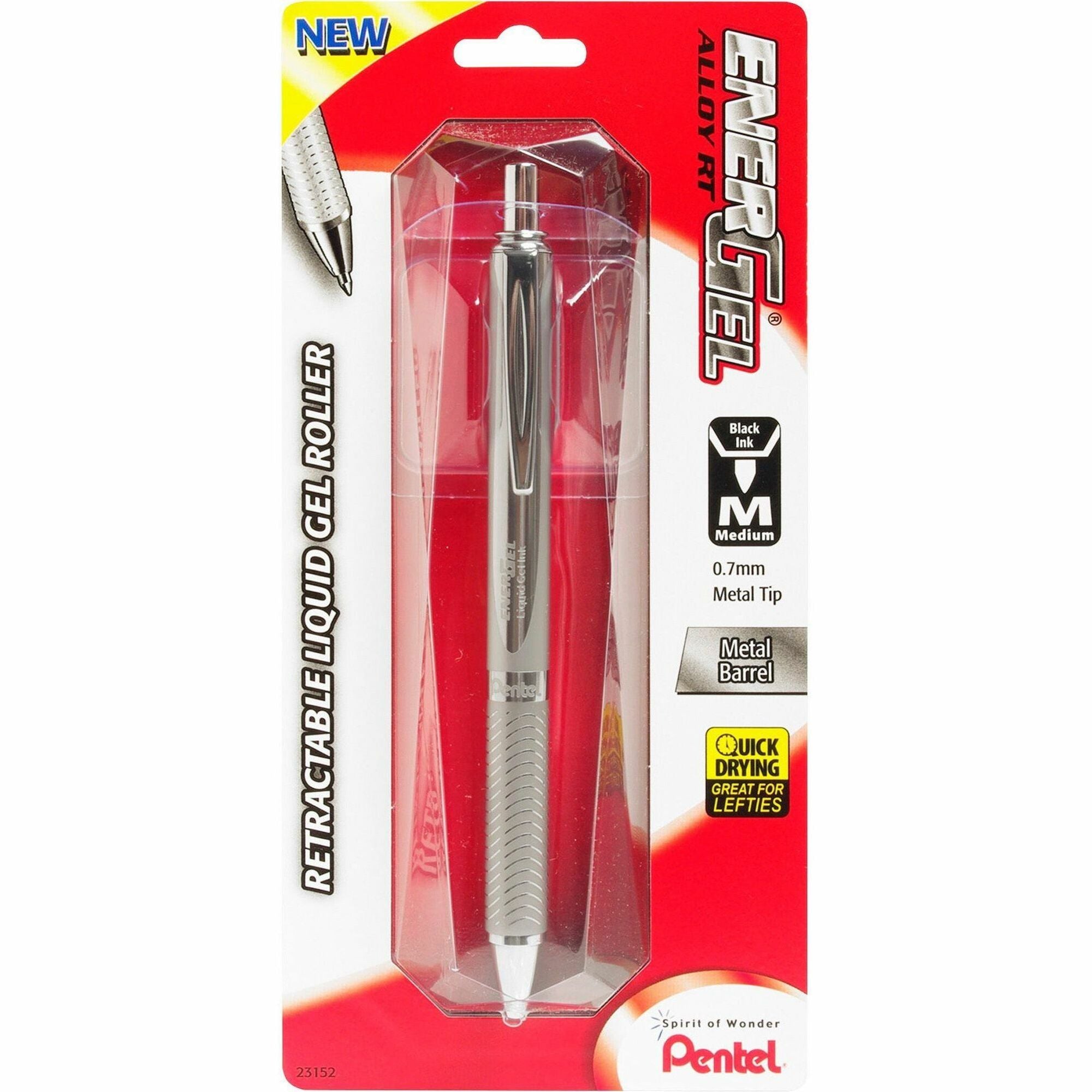 EnerGel EnerGel Alloy Retractable Gel Pens - 0.7 mm Medium Pen Point - Refillable - Retractable - Black Ink - Gel-based - Metallic Silver Metal Barrel - Stainless Steel Tip - 1 Pack