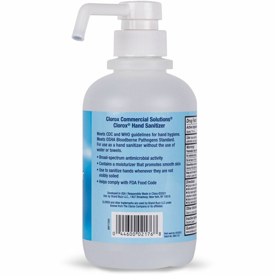 Clorox Commercial Solutions Hand Sanitizer - 16.91 fl oz - Pump Bottle Dispenser - Kill Germs - Hand - Bleach-free, Non-sticky, Non-greasy - 1 Each