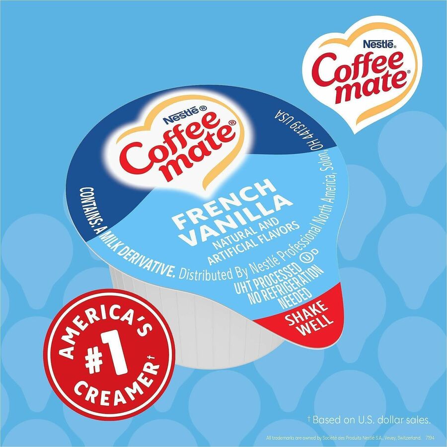 Coffee mate French Vanilla Nondairy Liquid Creamer Singles - Natural & Artificial French Vanilla Flavor - 0.38 fl oz (11 mL) - 180 Serving - 1 Carton
