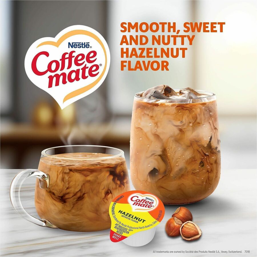 Coffee mate Hazelnut Nondairy Liquid Creamer Singles - Hazelnut Flavor - 0.38 fl oz (11 mL) - 180 Serving - 180 / Carton