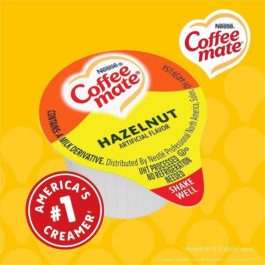 Coffee mate Hazelnut Nondairy Liquid Creamer Singles - Hazelnut Flavor - 0.38 fl oz (11 mL) - 180 Serving - 180 / Carton