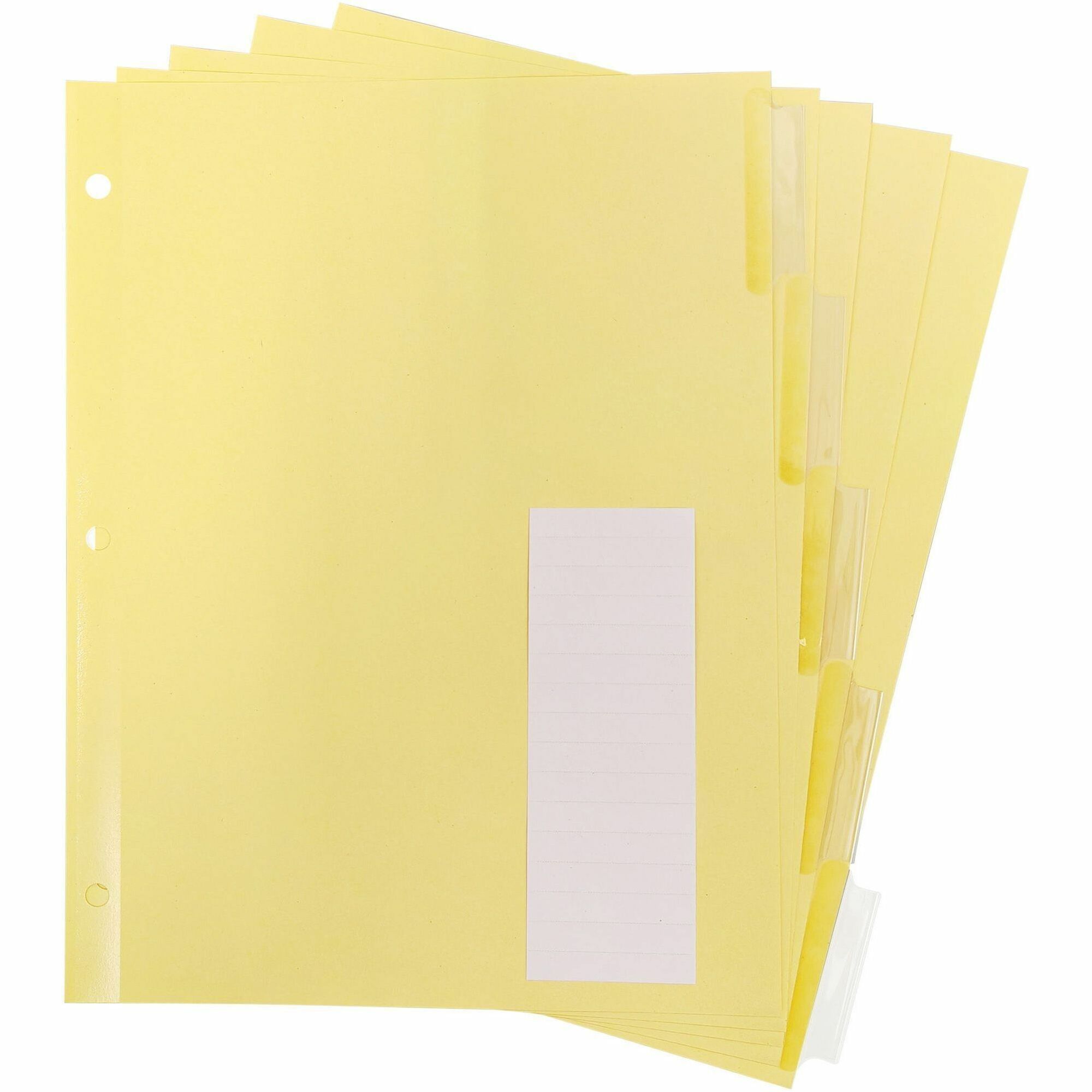 Business Source Buff Stock Ring Binder Indexes, 5 Dividers, Blank Clear Tabs, Letter Size, 3-Hole Punched, Buff Paper, 1 Set