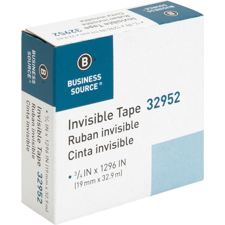 Business Source Invisible Tape Dispenser Refill Roll - 36 yd Length x 0.75" Width - 1" Core - Clear - For Mending, Splicing, Holding - 1 Roll