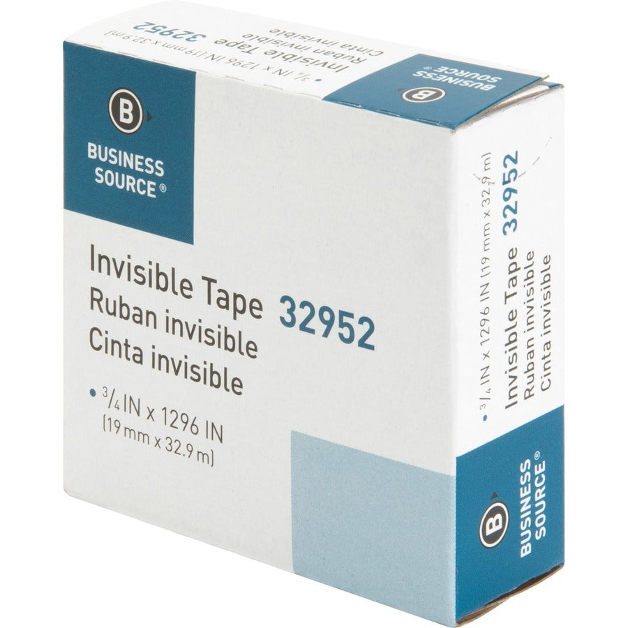 Business Source Invisible Tape Dispenser Refill Roll - 36 yd Length x 0.75" Width - 1" Core - Clear - For Mending, Splicing, Holding - 1 Roll