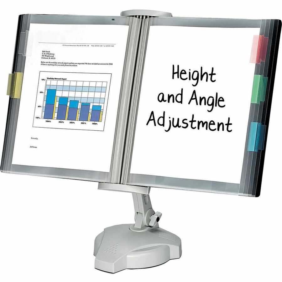 Desktop - 10 Panels - Support Letter 8.50" x 11" Media - Adjustable Viewing Angle, Adjustable Height, Weighted Base, Tabbed, Adjustable Copy Holder - Platinum - Plastic - 18.6" Height x 21.1" Width x 7.1" Depth - 1 Each