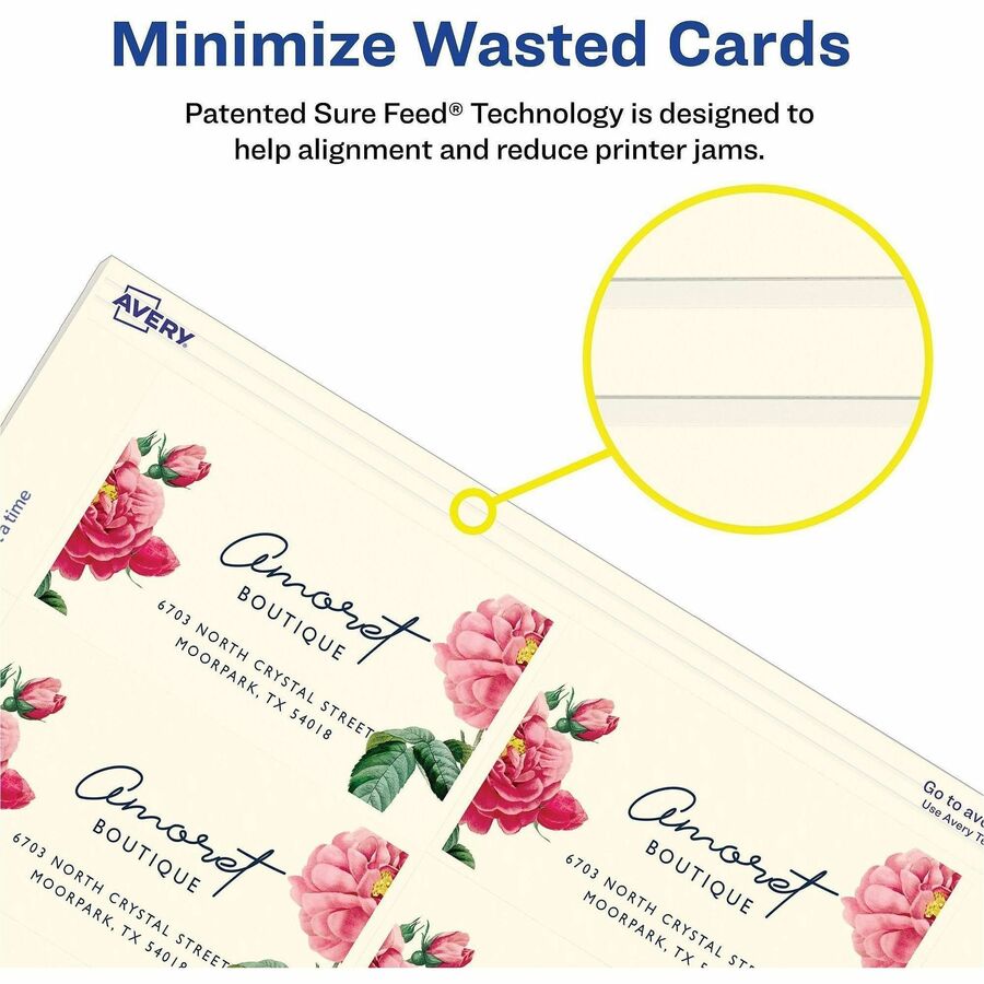 90 Brightness - 2" x 3 1/2" - 93 lb Basis Weight - 254 g/m² Grammage - Matte - Heavyweight, Perforated, Smooth Edge, Double-sided, Double-sided, Smudge-free, Jam-free, Printable, Avery Clean Edge Technology - Ivory - 1000 Sheets - 200/Pack - 5 /