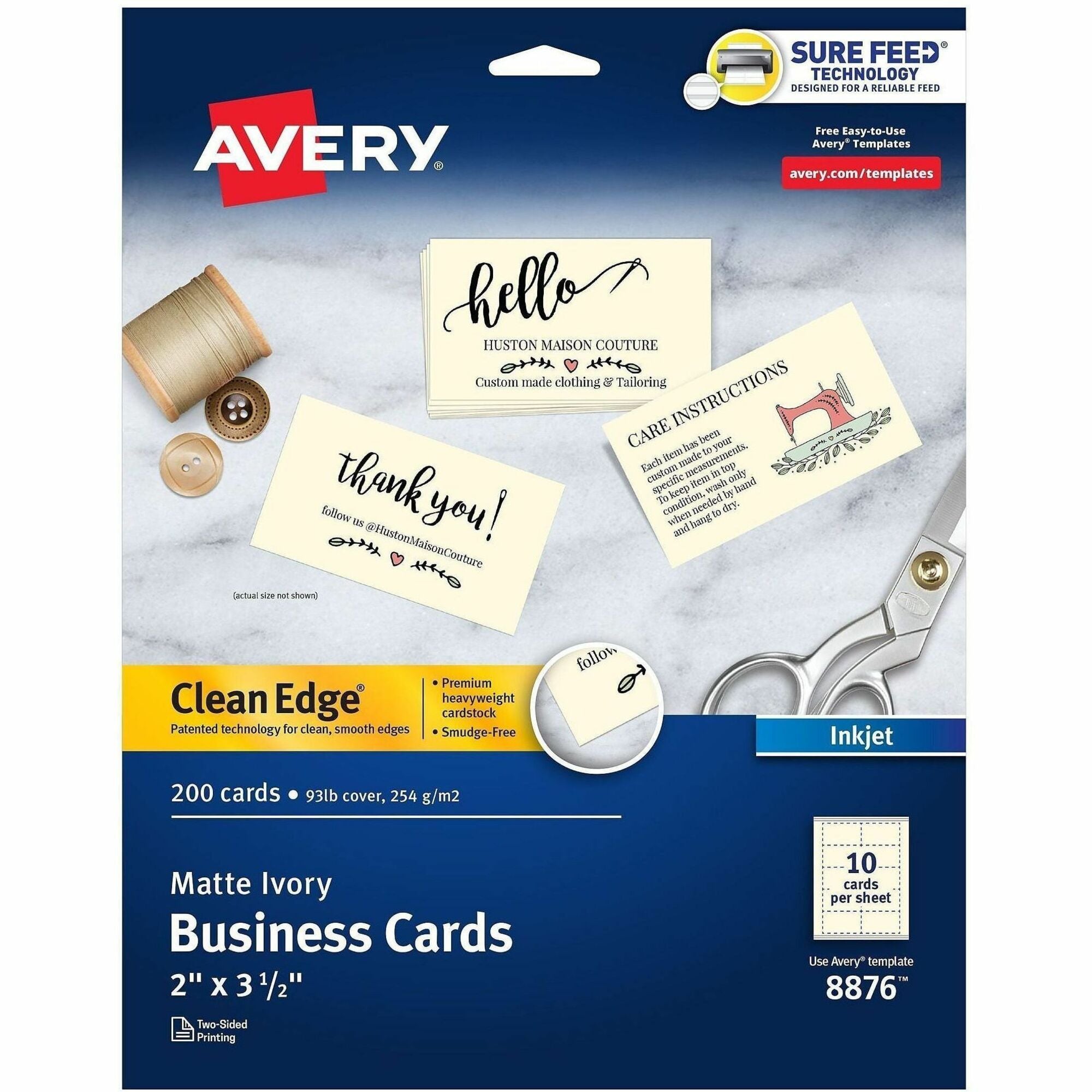 90 Brightness - 2" x 3 1/2" - 93 lb Basis Weight - 254 g/m² Grammage - Matte - Heavyweight, Perforated, Smooth Edge, Double-sided, Double-sided, Smudge-free, Jam-free, Printable, Avery Clean Edge Technology - Ivory - 1000 Sheets - 200/Pack - 5 /