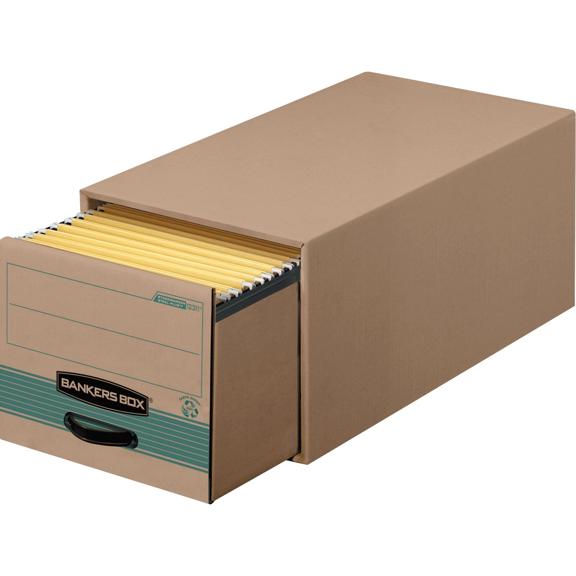 Bankers Box Stor/Drawer Steel Plus File Storage System, Legal Size, Heavy Duty, Stackable, Kraft/Green, Fiberboard/Steel/Plastic, 6/Carton